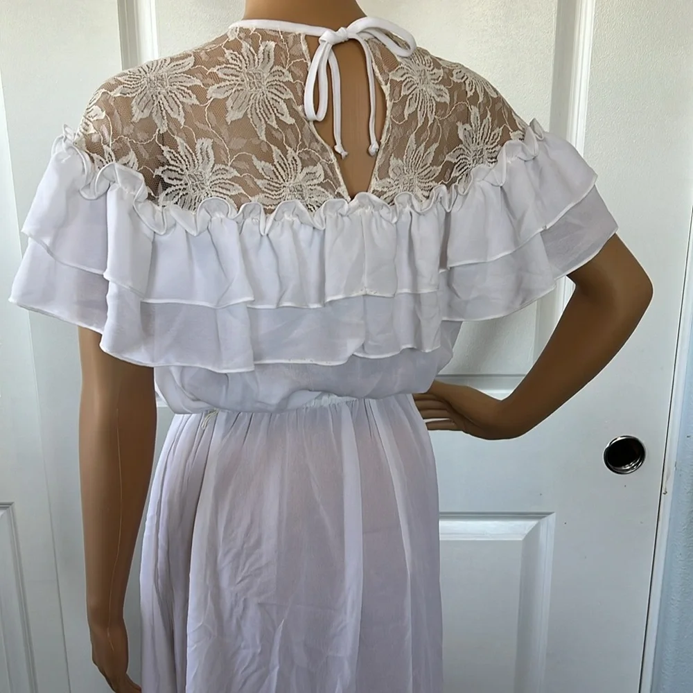 Vtg 60s 70s white lace semi sheer flirty dress by Billie Jack for HER size S - Picture 6 of 8